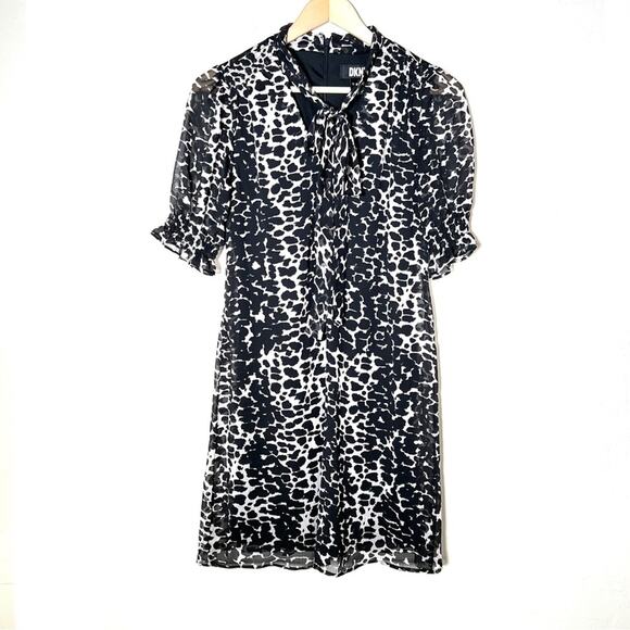 DKNY animal print chiffon black and gray shift dress size 2 B107 - Picture 1 of 4